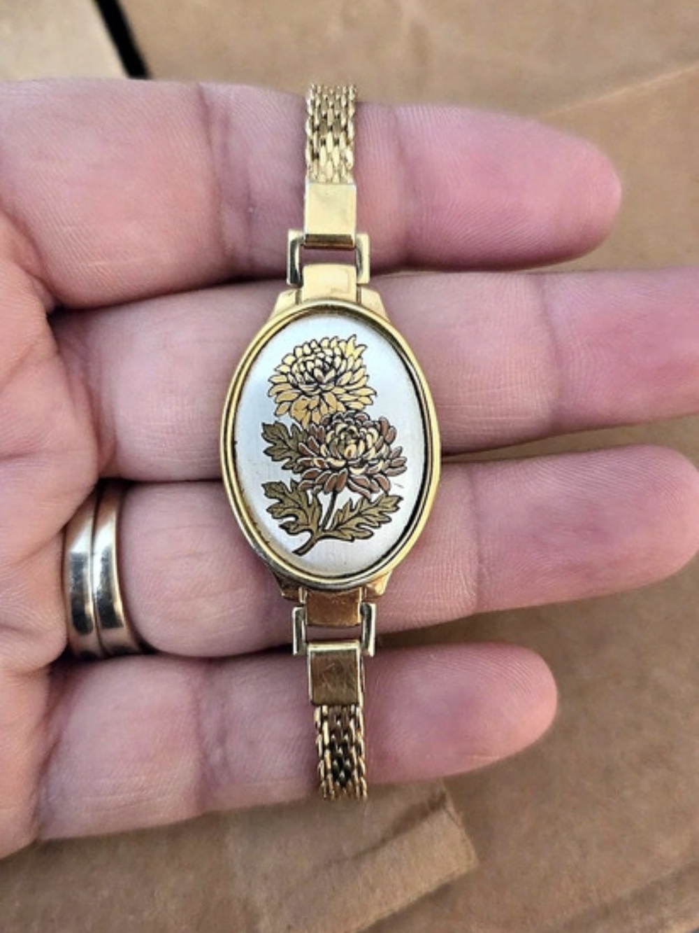 Reed & Barton Damascene November Chrysanthemum bracelet